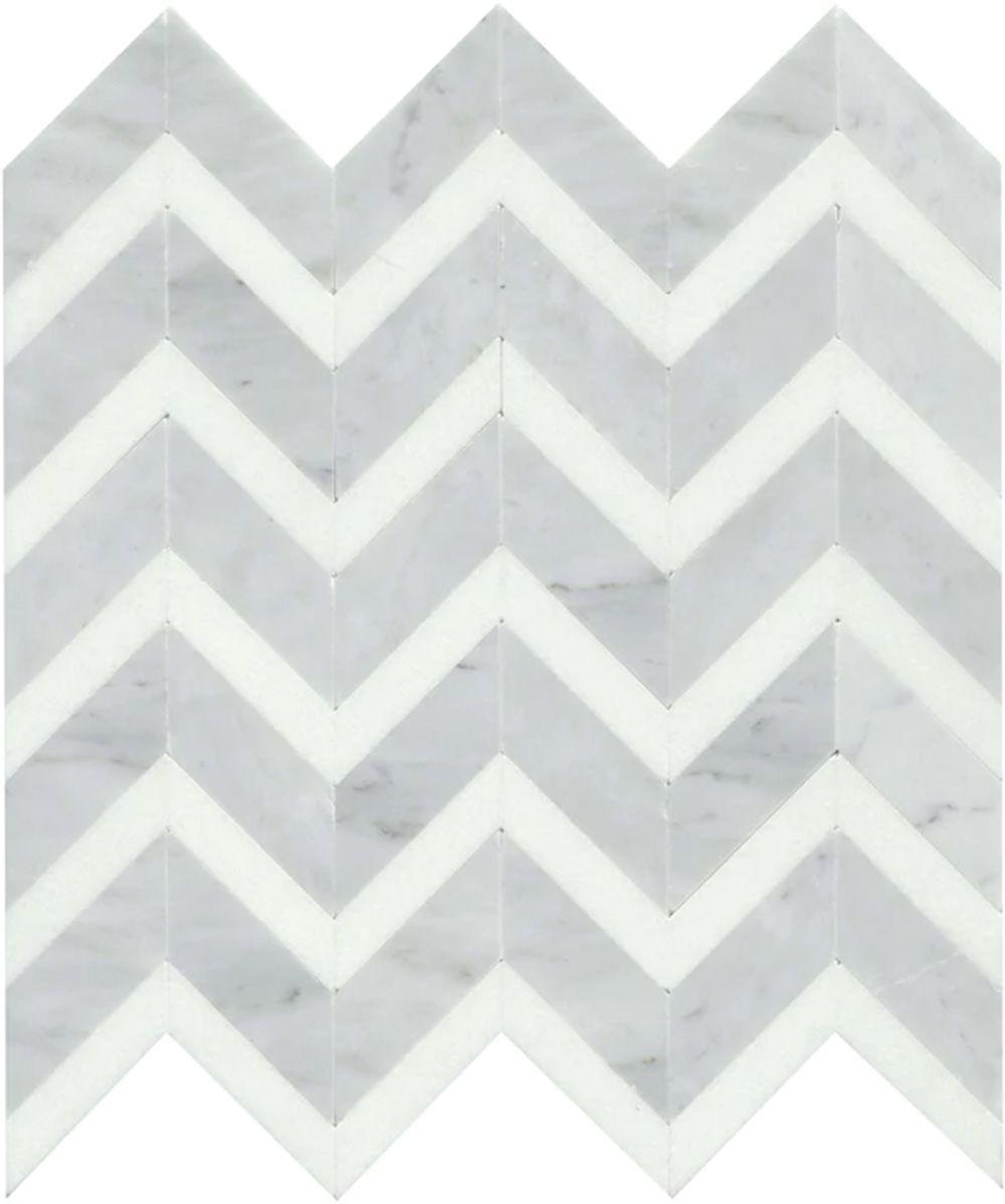 White Cream Chevron Mosaic Marble Tile Image