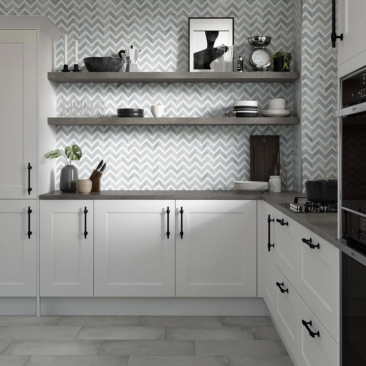 White Cream Chevron Mosaic Marble Tile Image