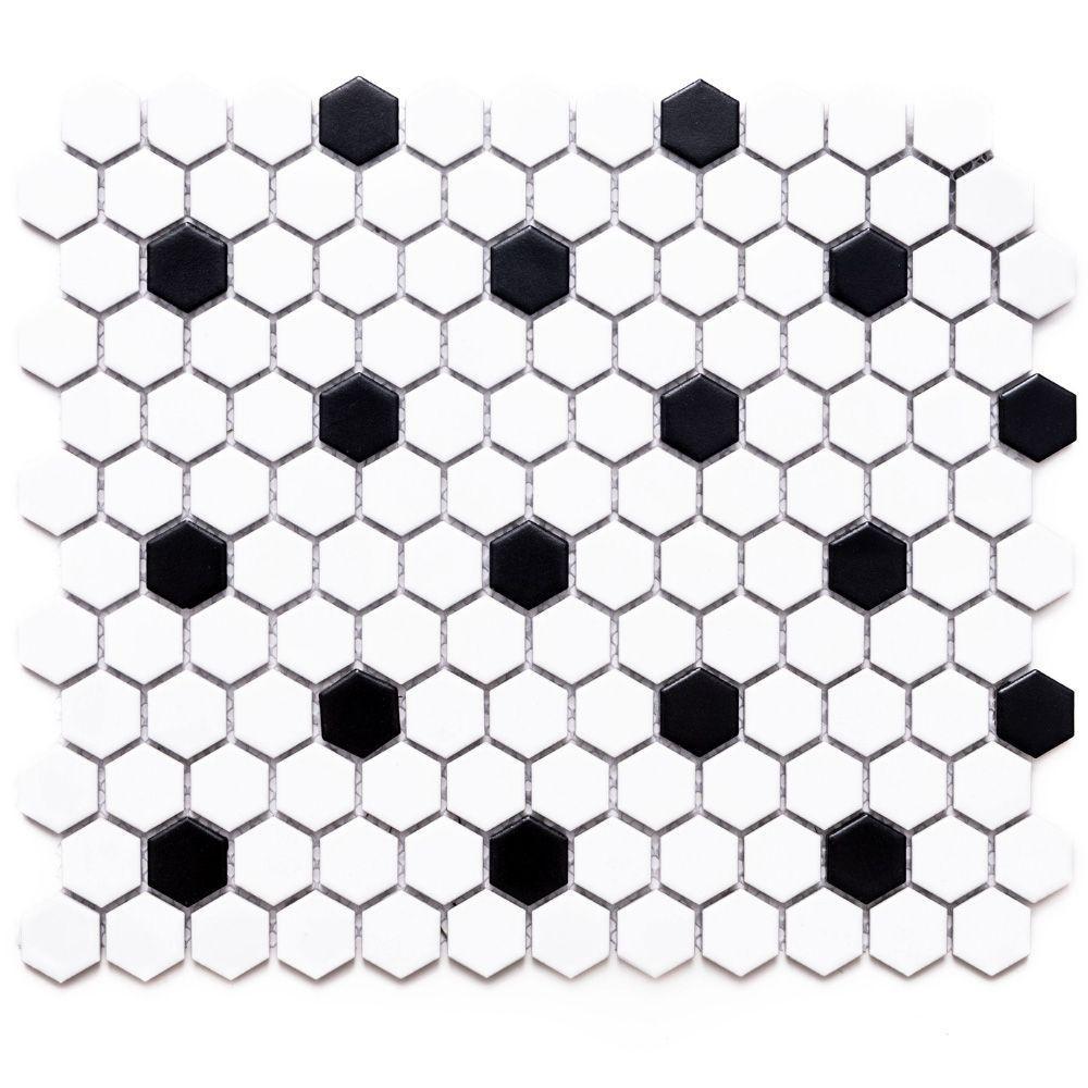 Black and White Hexagon Tile Image