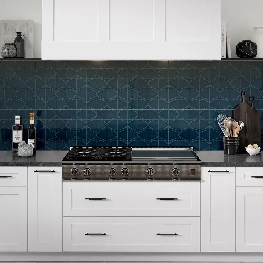 Blue Glossy Ellipse Ceramic Tile Image